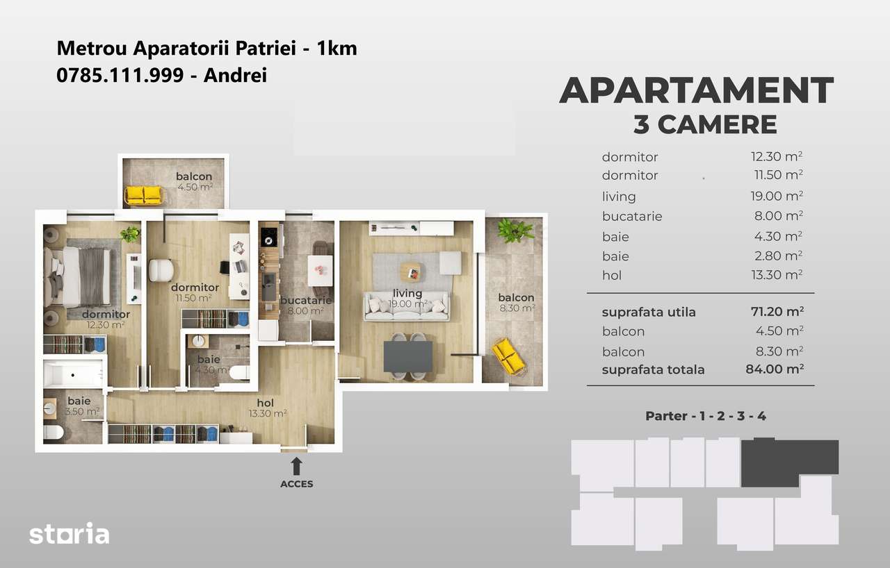 Metrou Aparatorii Patriei  - garsoniera 37mp bloc nou - Imagine principală: 4/8