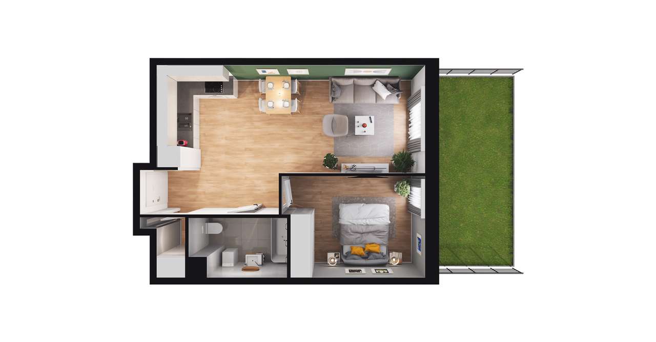 2-pokojowe mieszkanie 44m2 + ogródek - Pełny obrazek: 2/8