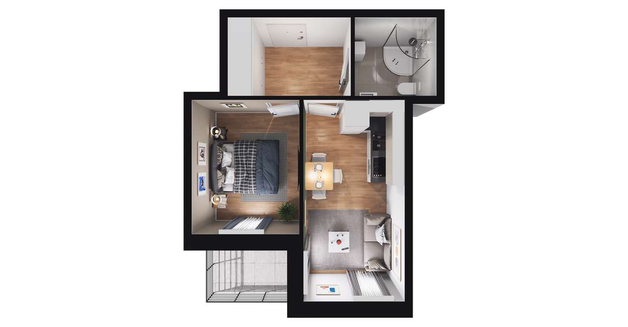 2-pokojowy apartament inwestycyjny 29m2 + balkon - Pełny obrazek: 2/5