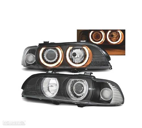 FARÓIS XENON D2S ANGEL EYES PARA BMW E39 00-03 FUNDO PRETO - 1