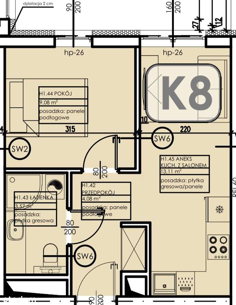 Mieszkanie 29,84 m2 - 2 pokoje - garaż - Pełny obrazek: 2/4