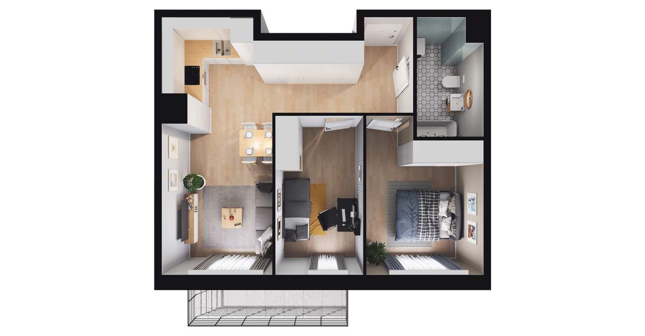 3-pokojowe mieszkanie 50m2 + balkon - Pełny obrazek: 2/8