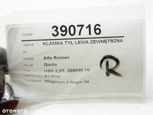 KLAMKA TYŁ LEWA ZEWNĘTRZNA ALFA ROMEO GIULIA (952_) 2015 - 2022 2.0 (952ACA25) 206 kW [280 KM] - 6