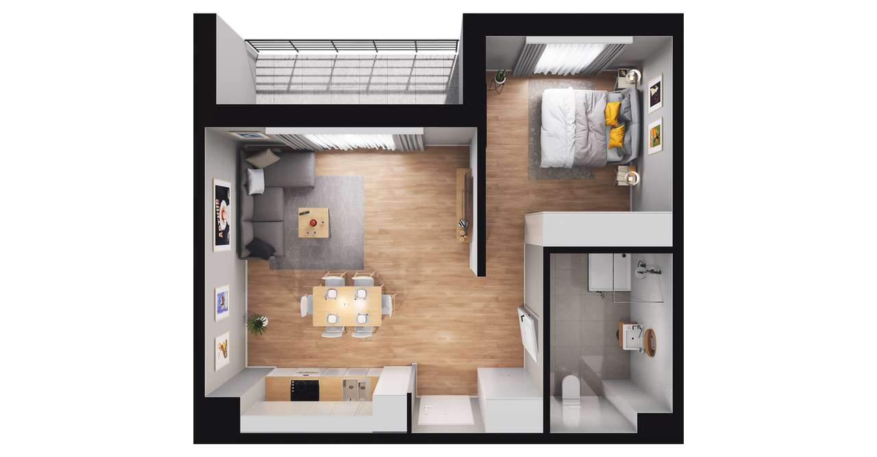 2-pokojowe mieszkanie 45m2 + loggia - Pełny obrazek: 2/8