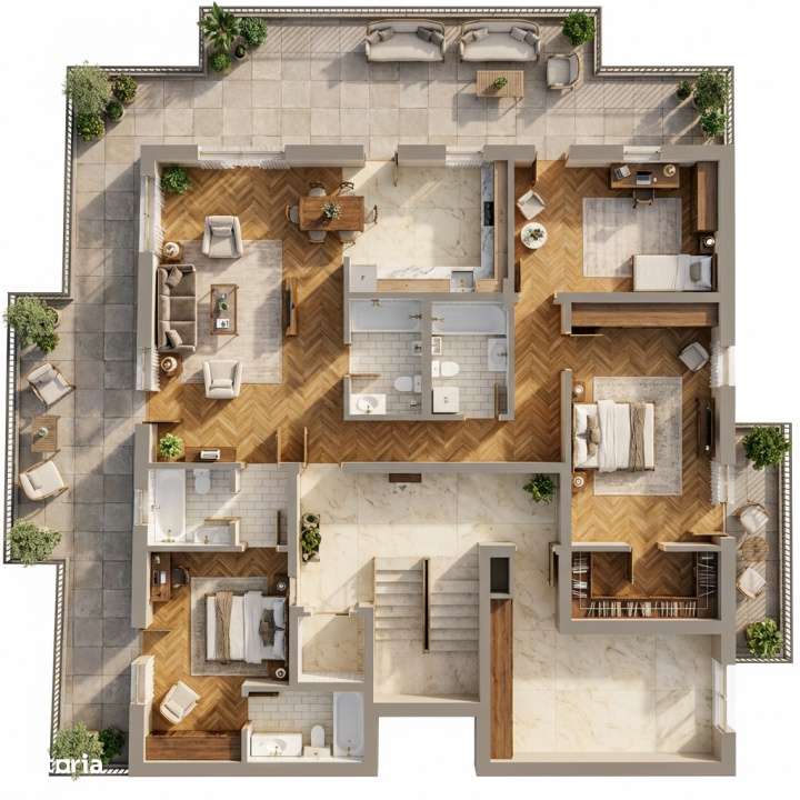 Apartament 4 CAM, SU 126.34 MP, 2 TERASE zona IRIS-2