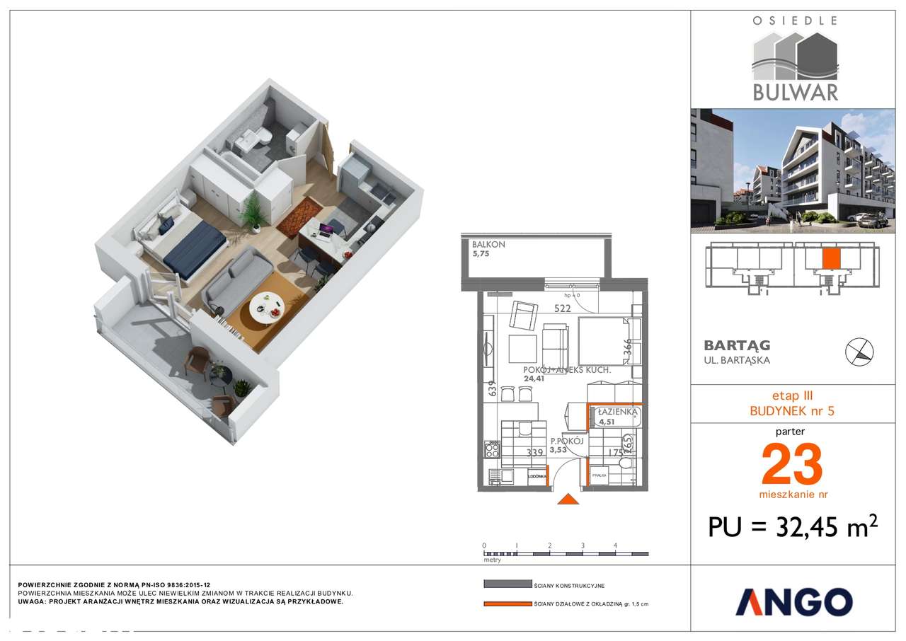 kawalerka przy ul. Bartąskiej z 5,75 m2 balkonem