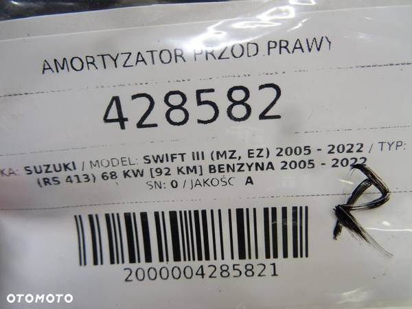 AMORTYZATOR PRZÓD PRAWY SUZUKI SWIFT III (MZ, EZ) 2005 - 2022 1.3 (RS 413) 68 kW [92 KM] benzyna - 5