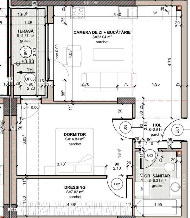 Apartament de 2 camere,53.5 mp utili,semifinisat,Zona Eroilor,Floresti - Imagine principală: 1/1