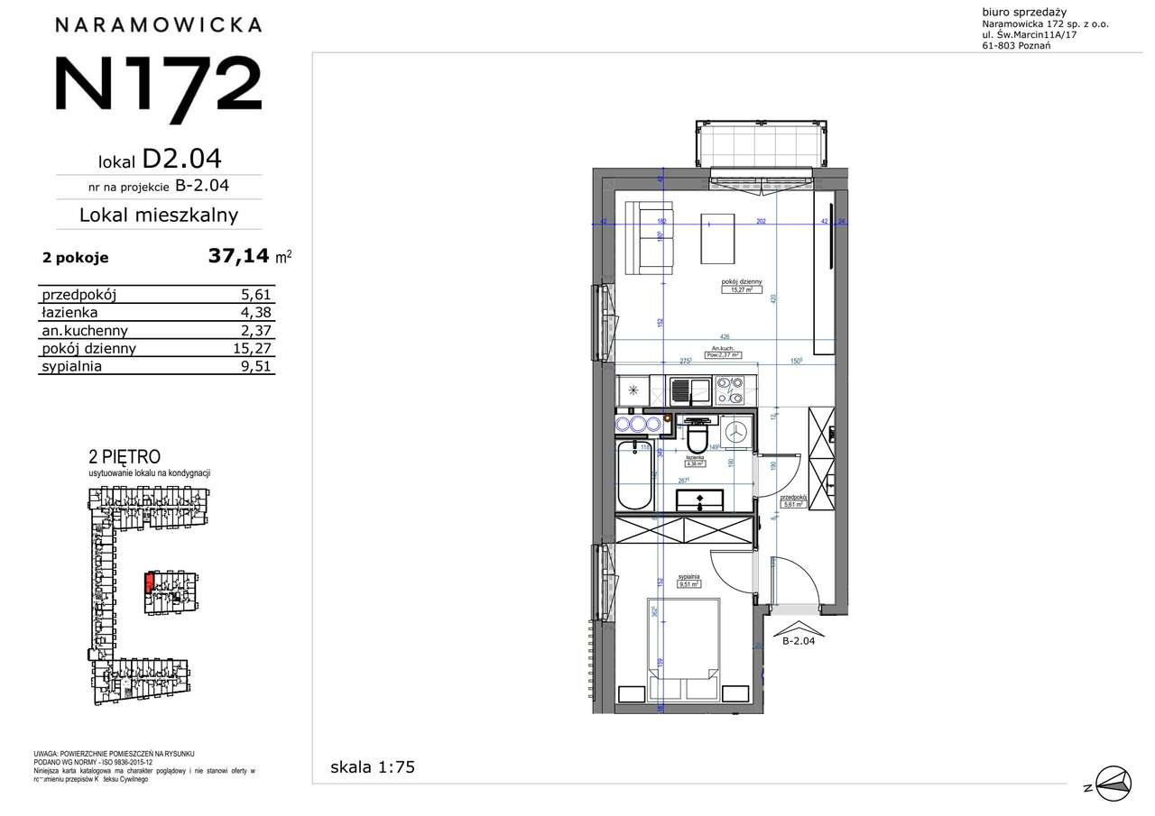 2-pokojowe mieszkanie 37m2 + balkon - Pełny obrazek: 2/9
