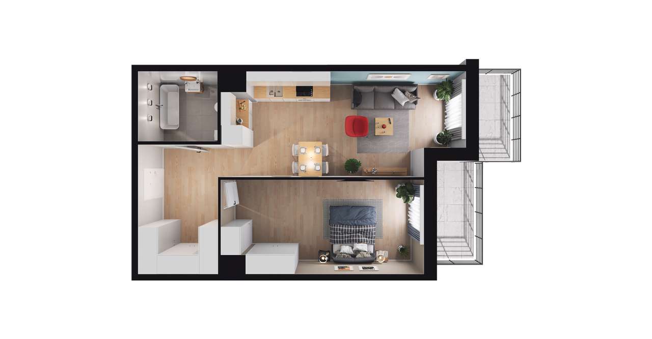 2-pokojowe mieszkanie 55m2 + 2 balkony - Pełny obrazek: 2/8