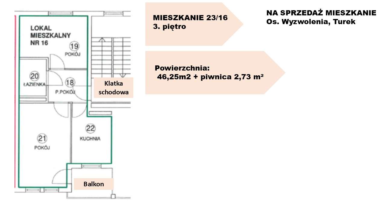 Sprzedam mieszkanie 2 pok.+kuchnia,piwnica Osiedle Wyzwolenia 23 Turek-1