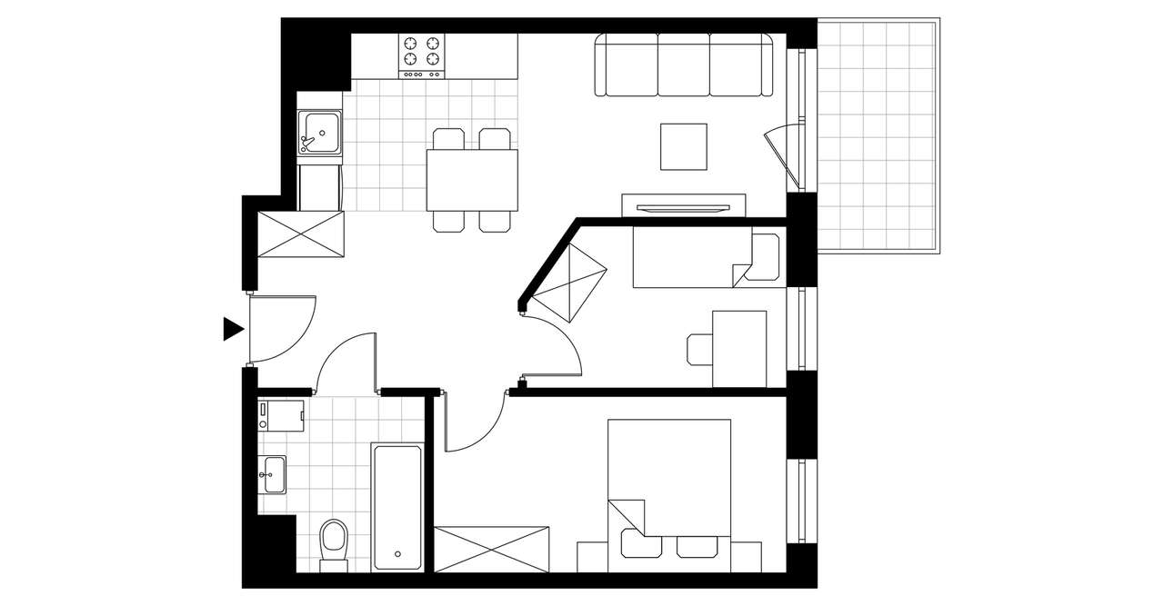 2-pokojowe mieszkanie 43m2 + balkon - Pełny obrazek: 3/8