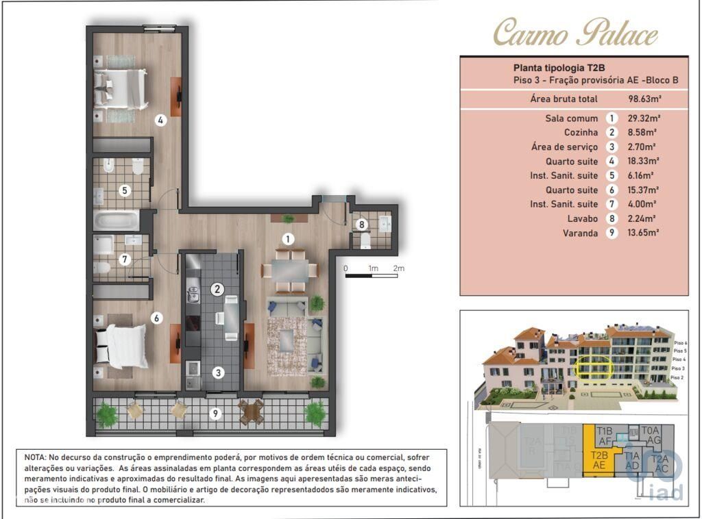 Apartamento T2 em Madeira de 98,00 m2