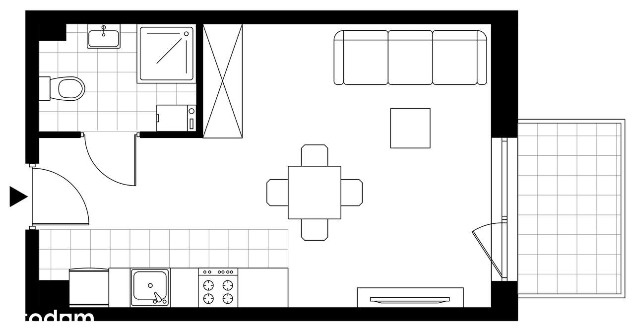 1-pokojowe mieszkanie 27m2 + balkon - Pełny obrazek: 3/8