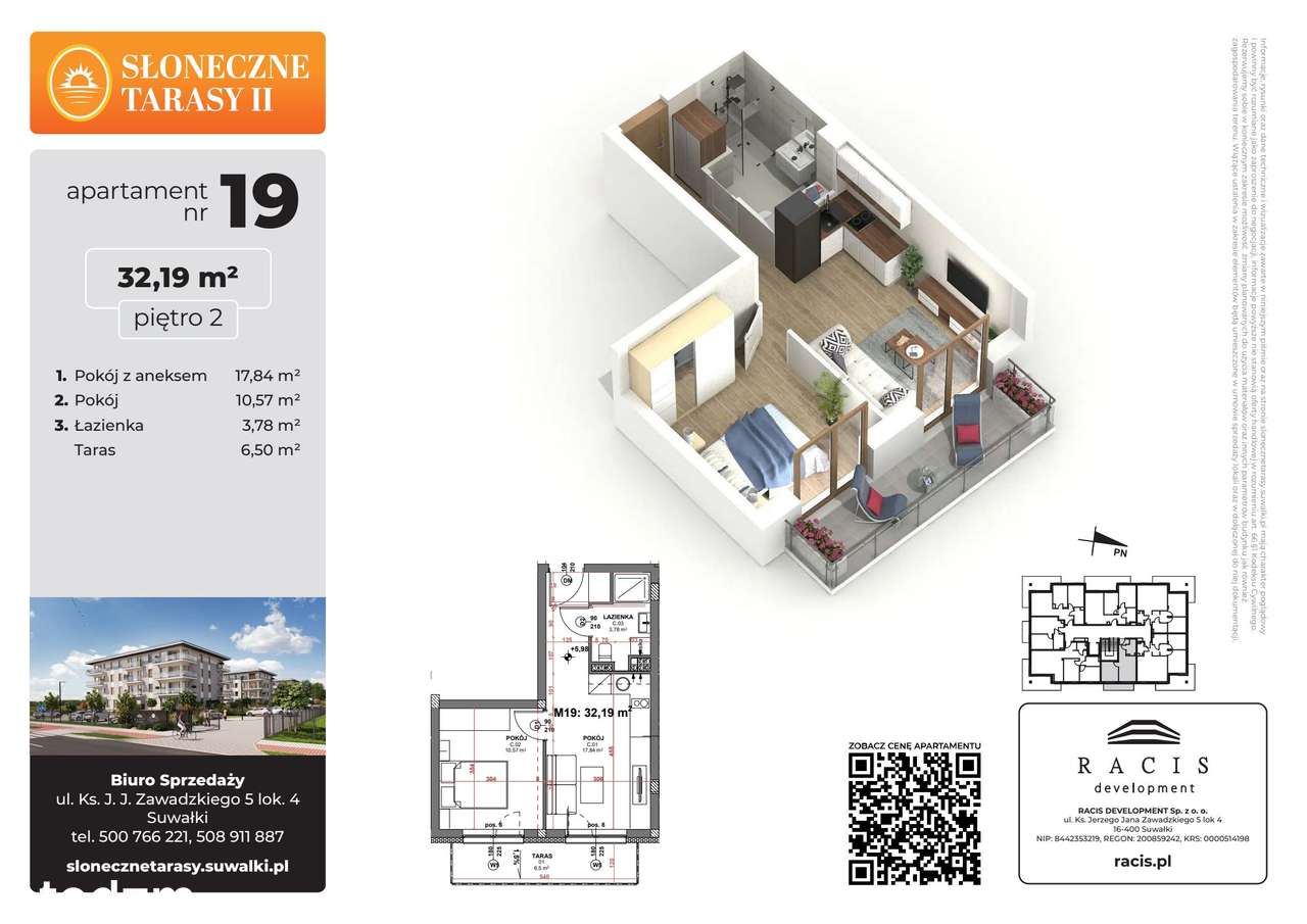 2-pokojowe mieszkanie 32m2 + taras Bez Prowizji - Pełny obrazek: 2/9