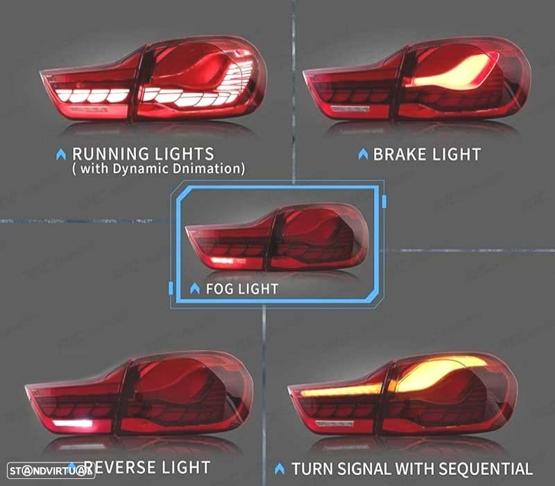 FAROLINS FULL LED PARA BMW SERIE 4 F32 F33 F36 13-18 LIGHT BAR OLED FUNDO VERMELHO - 4