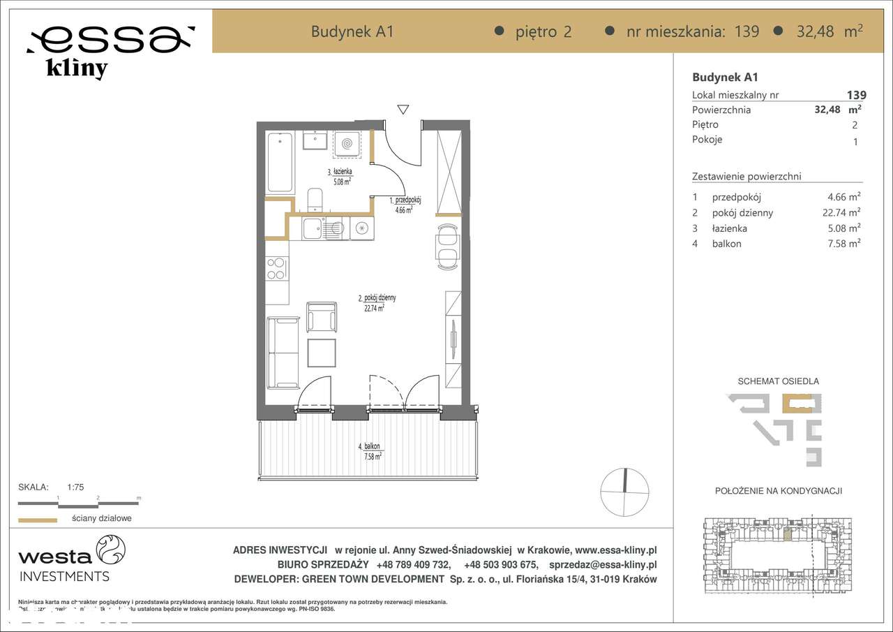 1-pokojowe mieszkanie 32m2 + balkon - Pełny obrazek: 2/7