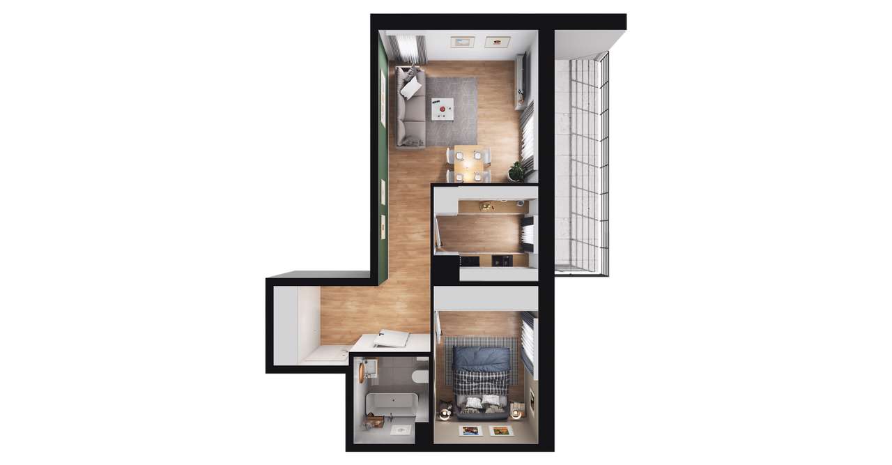 2-pokojowe mieszkanie 42m2 + balkon - Pełny obrazek: 2/6