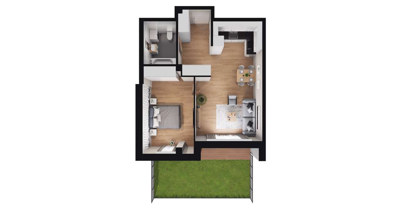 2-pokojowe mieszkanie 45m2 + taras Bezpośrednio - Pełny obrazek: 2/8