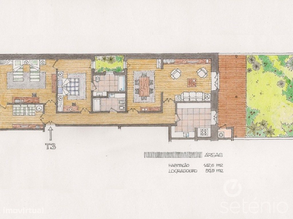 Ao Marquês Pombal. T3. 130m2. Jardim de 55m2. Remodelação...