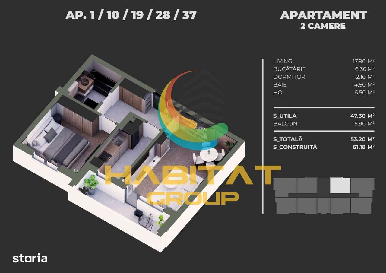 Apartament 2 Camere Sector 4 Grand Arena 53.20Mp - Imagine principală: 2/13