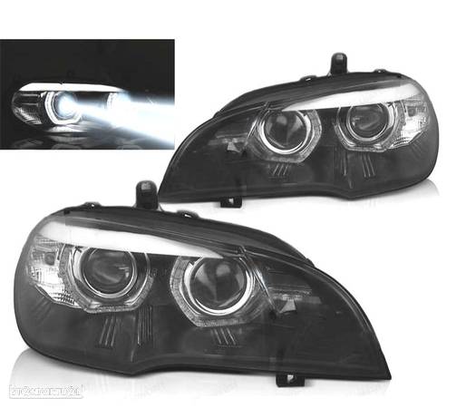 FARÓIS LED AFS PARA BMW X5 E70 07-13 OEM XENON ANGEL EYES 3D PRETO AFS - 1