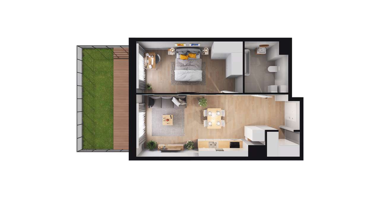 2-pokojowe mieszkanie 47m2 + ogródek Bezpośrednio - Pełny obrazek: 2/8