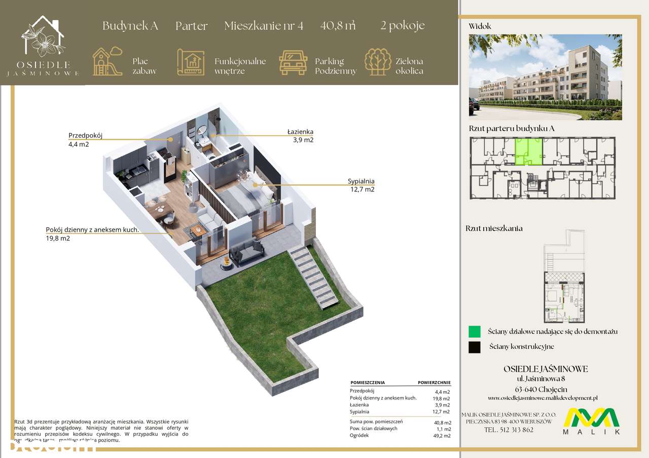 NOWE MIESZKANIA ! Chojęcin koło Kępna, ul. Jaśminowa 8, M4 PARTER-3