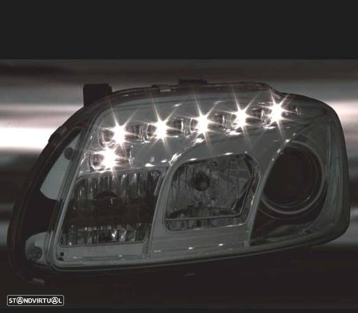 FARÓIS FRONTAIS LUZ DIURNA LED PARA VOLKSWAGEN VW TOURAN,03-10 FUNDO CROMADO - 2