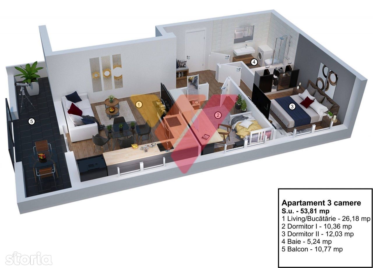 Apartament 3 camere - Etaj 2 -  Turnisor