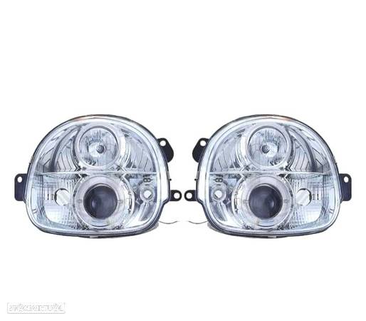 FARÓIS FRONTAIS ANGEL EYES PARA RENAULT TWINGO I 93-97. FUNDO CROMADO - 1