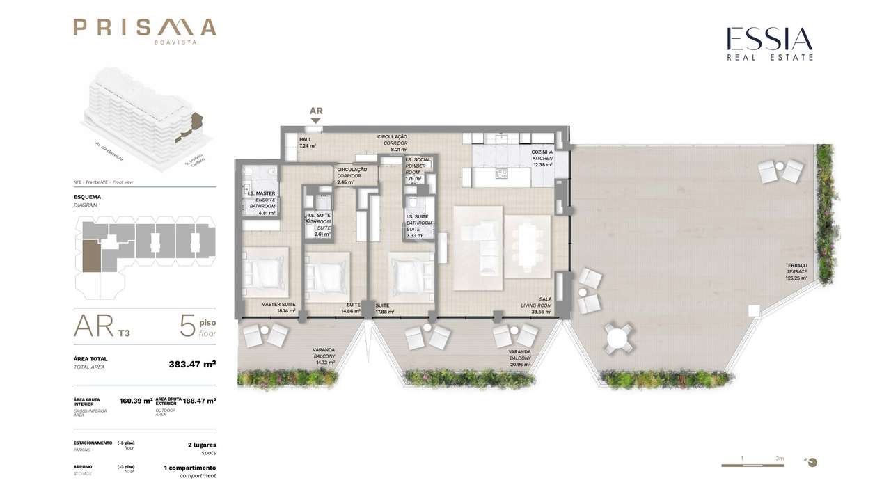 Apartamento T3 com 2 Varandas e Terraço (125,25 m²), PRISMA-12