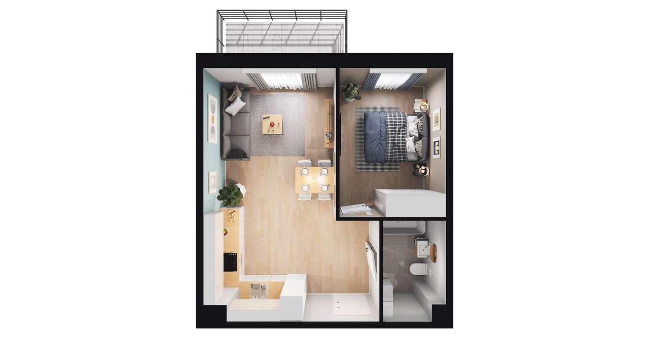 2-pokojowe mieszkanie 41m2 + balkon - Pełny obrazek: 3/9