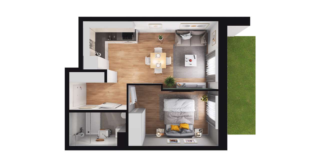 2-pokojowe mieszkanie 33m2 + ogródek Bezpośrednio - Pełny obrazek: 2/8