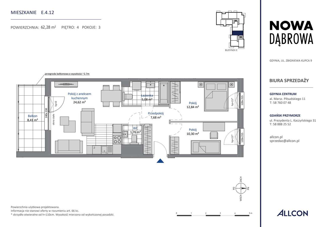 3-pokojowe mieszkanie 62m2 + balkon Bezpośrednio - Pełny obrazek: 2/7