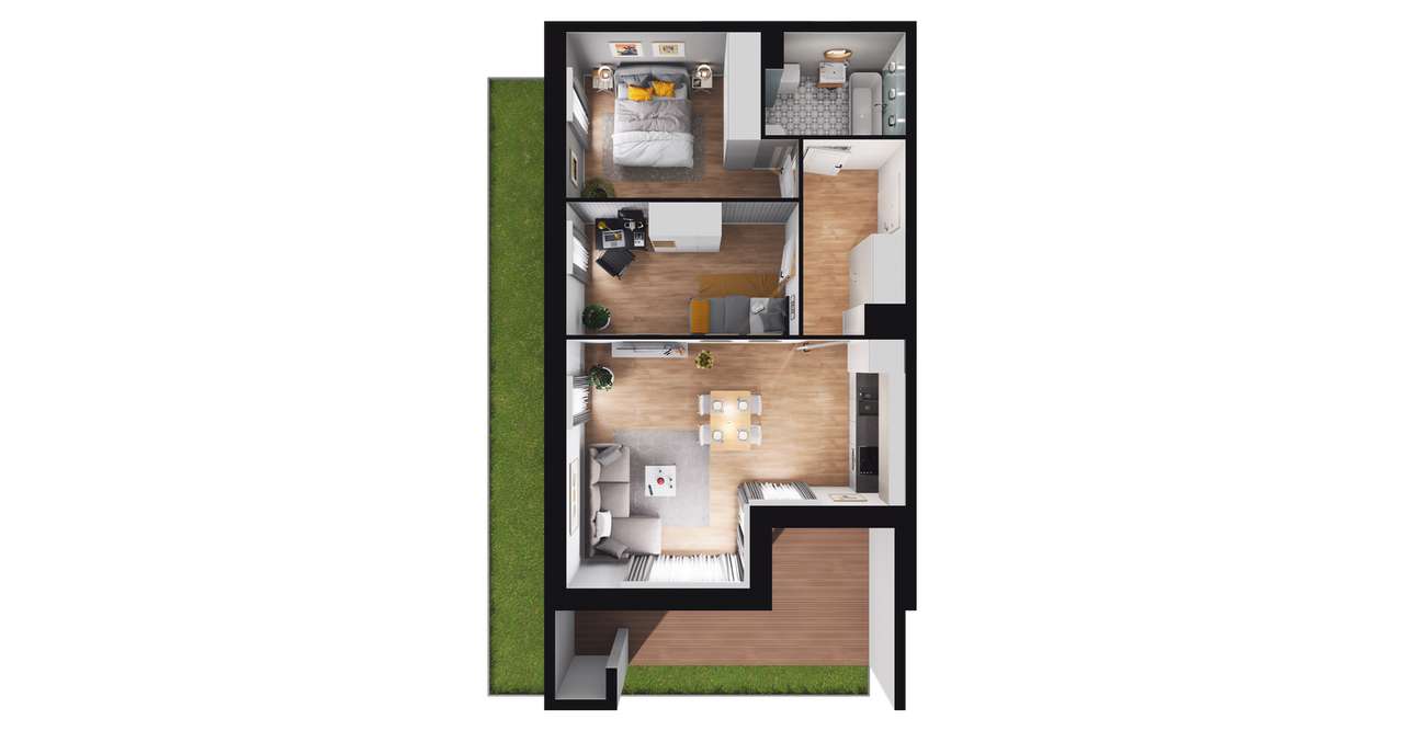 3-pokojowe mieszkanie 53m2 + ogródek - Pełny obrazek: 3/7