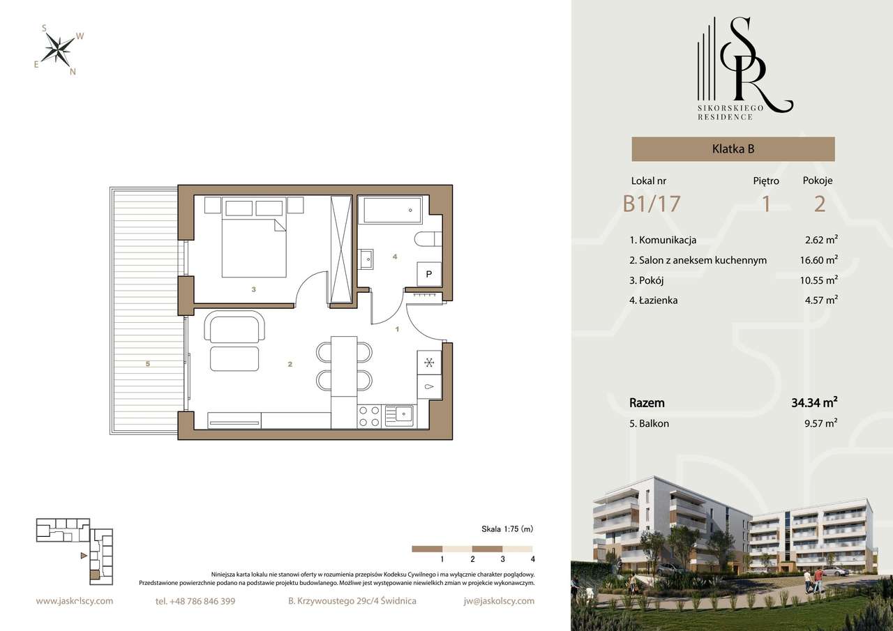 2-pokojowe mieszkanie 34m2 + balkon Bez Prowizji - Pełny obrazek: 2/7