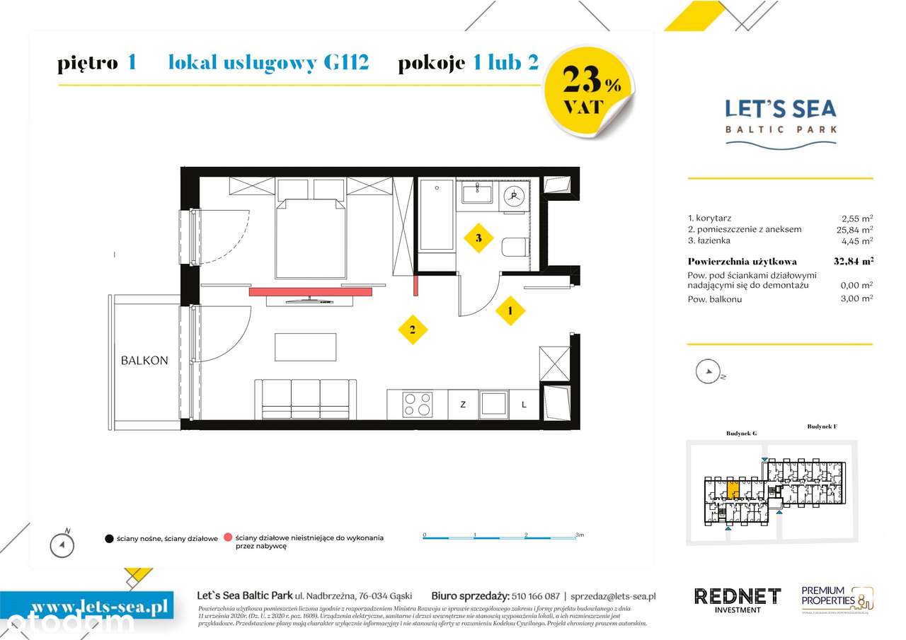 1-pokojowe mieszkanie 32m2 + balkon Bezpośrednio - Pełny obrazek: 2/7