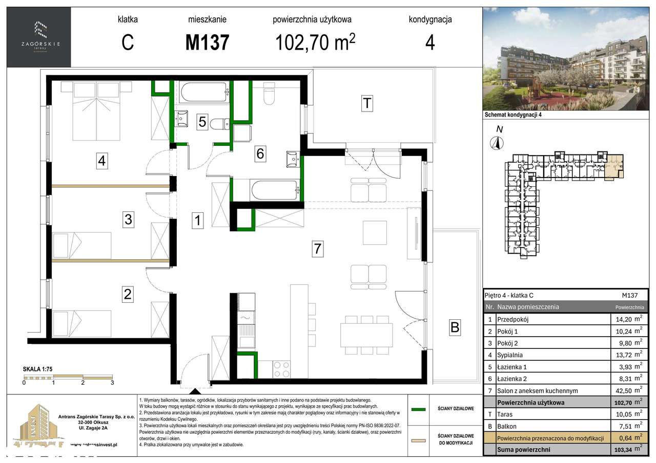4-pokojowe mieszkanie 102m2 + taras Bezpośrednio - Pełny obrazek: 2/7