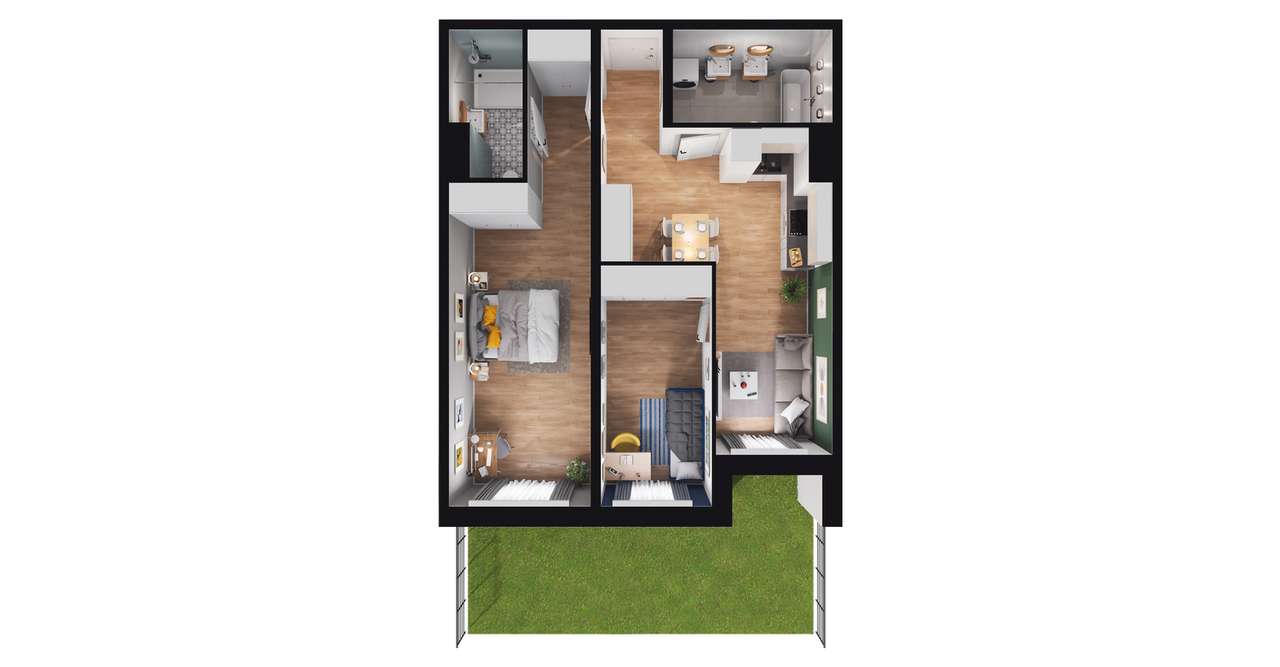 3-pokojowe mieszkanie 63m2 + ogródek - Pełny obrazek: 2/8