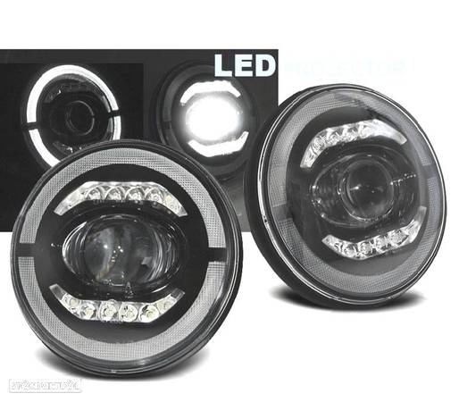 CONJUNTO DE FARÓIS PARA JEEP WRANGLER TJ LJ JK 96-18 ANGEL EYES LED PRETOS - 1