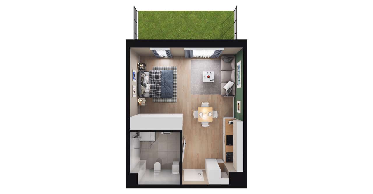 1-pokojowe mieszkanie 34m2 + ogródek Bezpośrednio - Pełny obrazek: 2/8