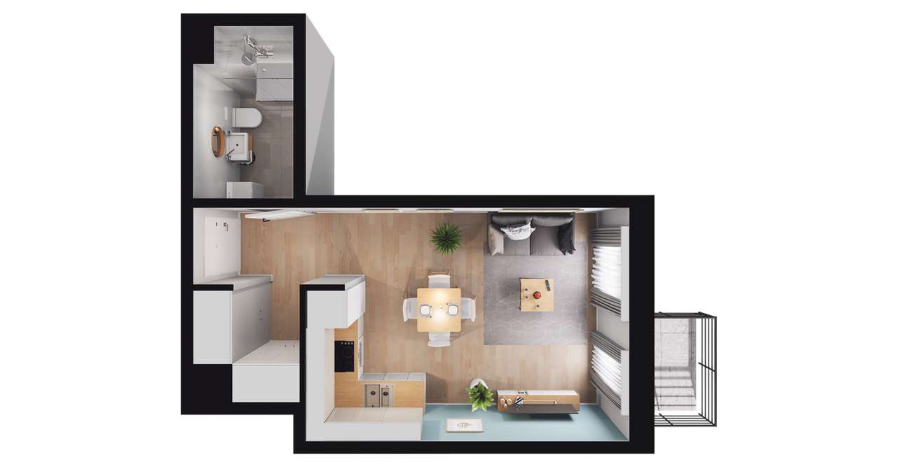 1-pokojowe mieszkanie 29m2 + balkon Bezpośrednio - Pełny obrazek: 2/5