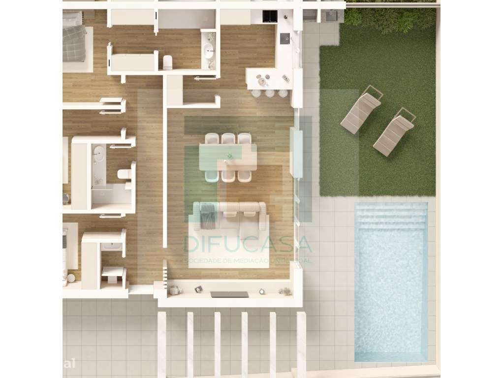 Moradia Geminada Térrea T3 com Piscina e Churrasqueira - Grande imagem: 4/4