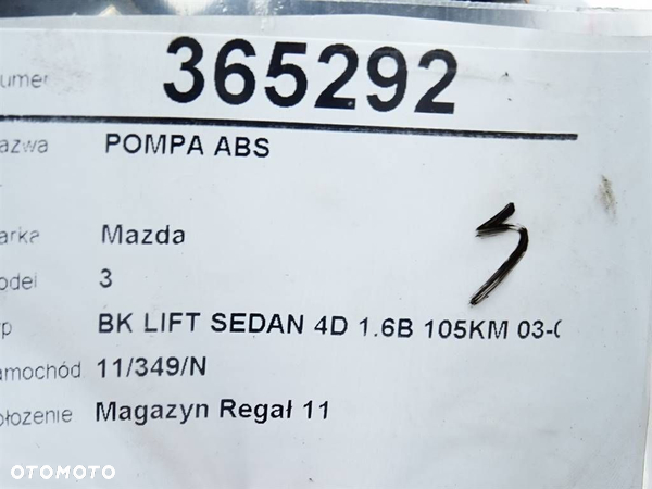 POMPA ABS MAZDA 3 sedan (BK) 1999 - 2009 1.6 (BK12) 77 kW [105 KM] benzyna 2004 - 2009 3M51-2C405-HA - 5