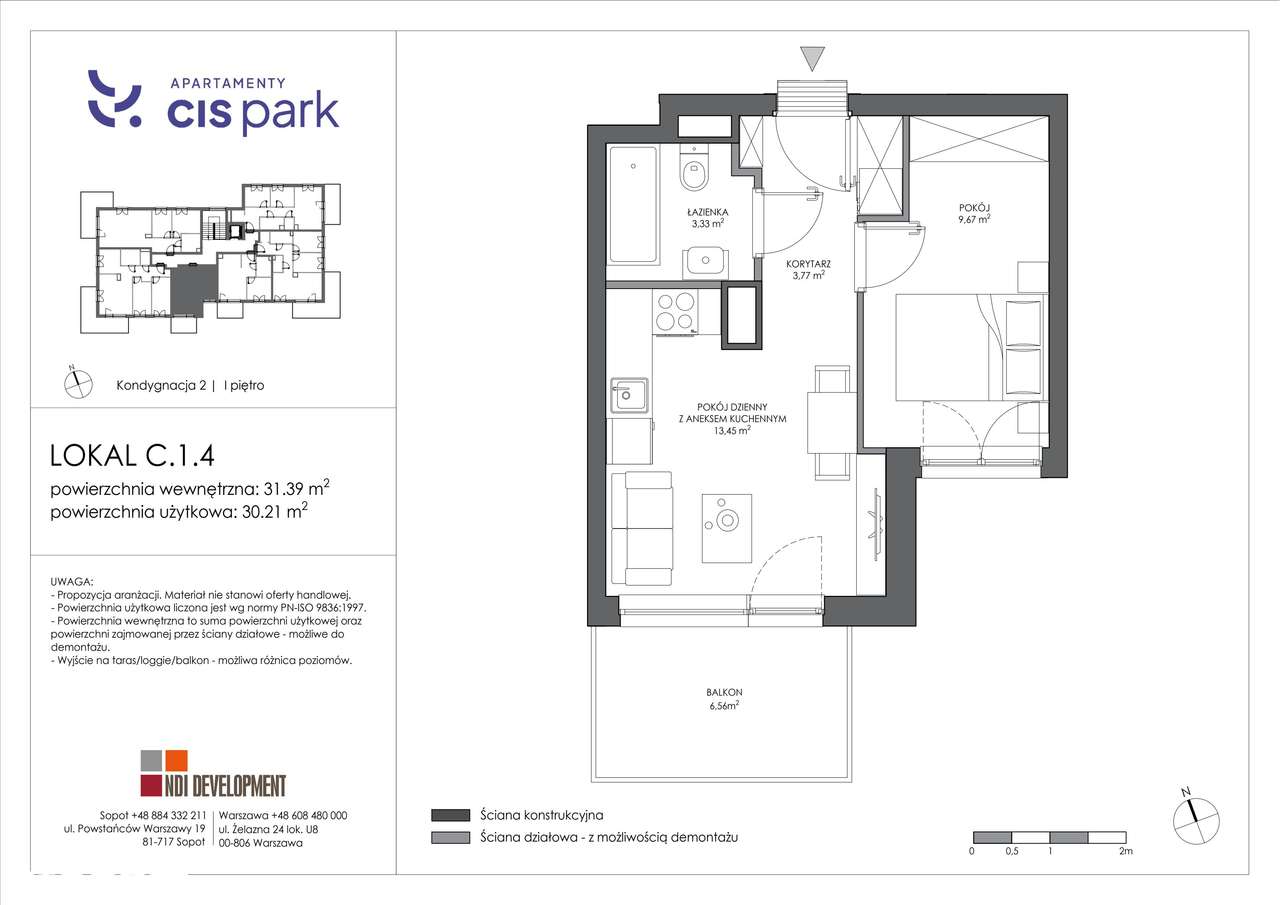 2-pokojowe mieszkanie 29m2 + balkon - Pełny obrazek: 2/9