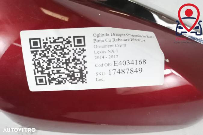 Oglinda Dreapta Originala In Stare Buna Cu Rabatare Electrica Ornament Crom Lexus NX 1 2014 2015 20 - 8