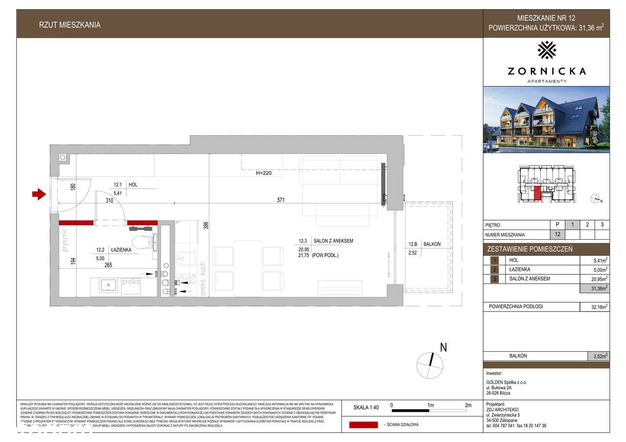 Apartamenty Zornicka  | 1-pok. | nr 12 - Pełny obrazek: 2/7