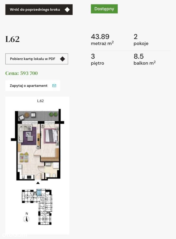 Dwupokojowy apartament Sunset Resort | Budynek 303 | L62 - Pełny obrazek: 2/4