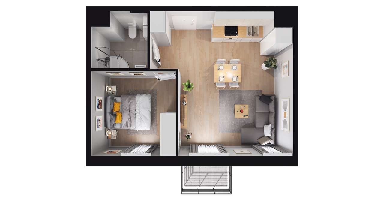 2-pokojowe mieszkanie 41m2 + balkon - Pełny obrazek: 3/9